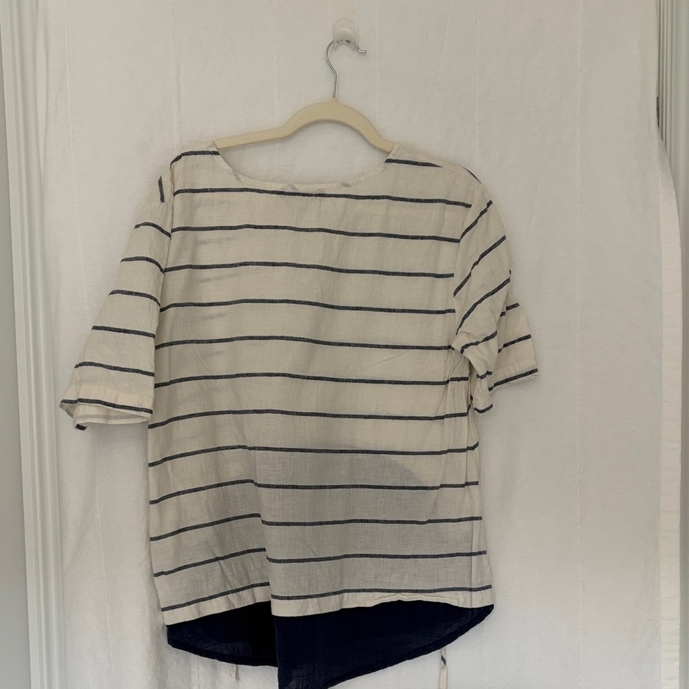 Striped Drawstring Layered Top in Cream and Navy - Picture 4 of 5